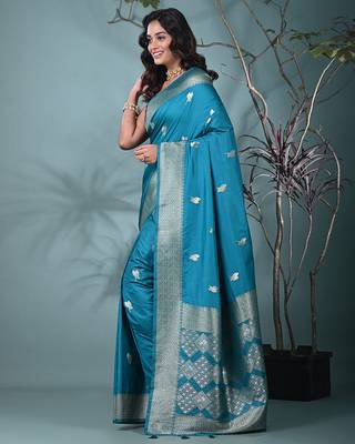graceful sky blue silk blend blend saree with intricate zari work 2