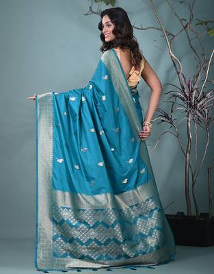 graceful sky blue silk blend blend saree with intricate zari work 3
