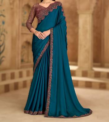 till blue satin chiffon saree with banglori work blouse 3