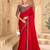 cherry red satin georgette saree with banglori work blouse