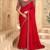 cherry red satin georgette saree with banglori work blouse