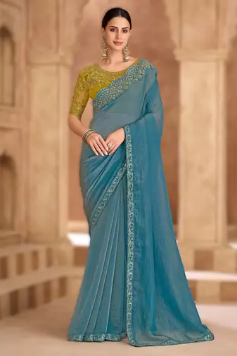 tissue georgette saree with banglori work blouse