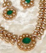 Gold plated kundan green stones necklace set