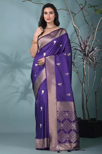 graceful purple silk blend blend saree with intricate zari work