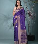 graceful purple silk blend blend saree with intricate zari work