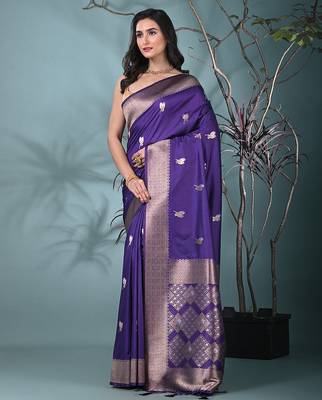 graceful purple silk blend blend saree with intricate zari work 2