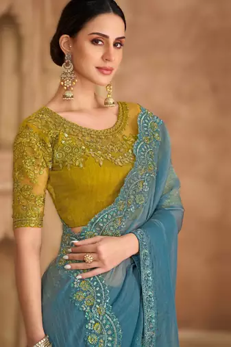 tissue georgette saree with banglori work blouse