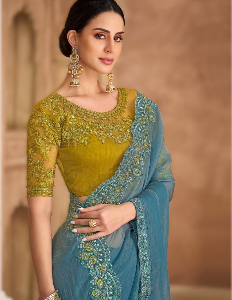 tissue georgette saree with banglori work blouse