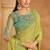 pistachio green satin chiffon saree with banglori work blouse
