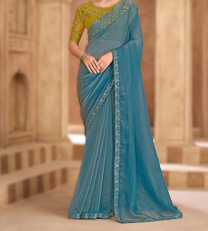 tissue georgette saree with banglori work blouse
