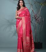 graceful fuchsia silk blend blend saree with intricate zari work