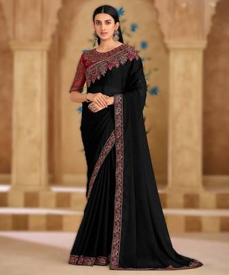 powder white silk blend georgette saree with banglori work blouse 1
