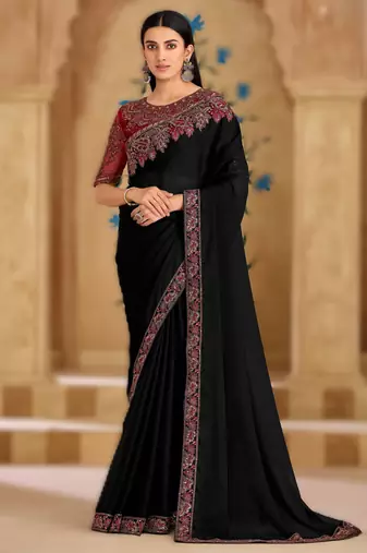 powder white silk blend georgette saree with banglori work blouse