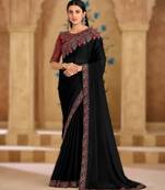 powder white silk blend georgette saree with banglori work blouse