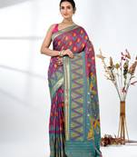 exquisite purple pochampally silk blend saree with vibrant ikat pattern