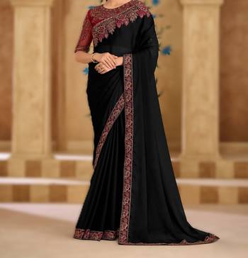 powder white silk blend georgette saree with banglori work blouse 3