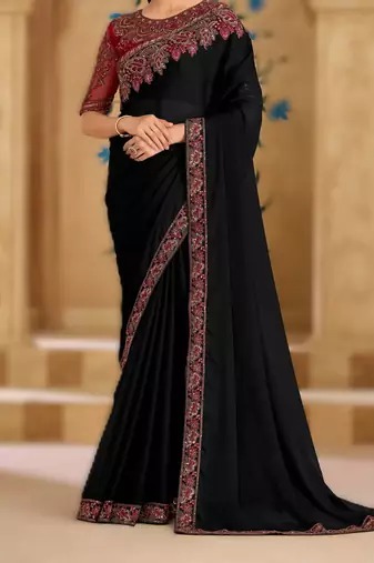 powder white silk blend georgette saree with banglori work blouse