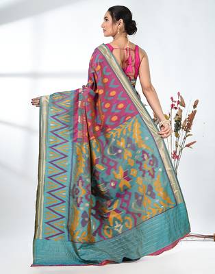 exquisite purple pochampally silk blend saree with vibrant ikat pattern 3