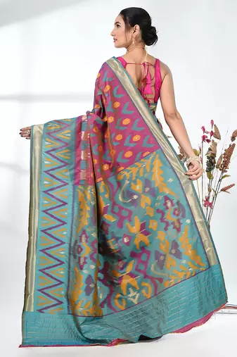 exquisite purple pochampally silk blend saree with vibrant ikat pattern