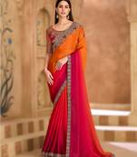 saffron satin chiffon saree with banglori work blouse