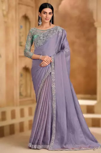 sparkle shaded chiffon saree with banglori work blouse