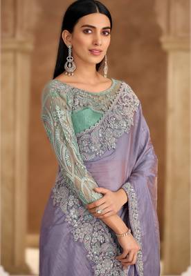 sparkle shaded chiffon saree with banglori work blouse 2