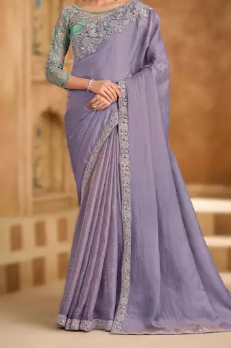 sparkle shaded chiffon saree with banglori work blouse