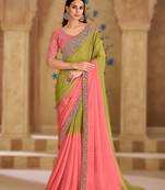 onion pink tissue crushed georgette saree with banglori work blouse