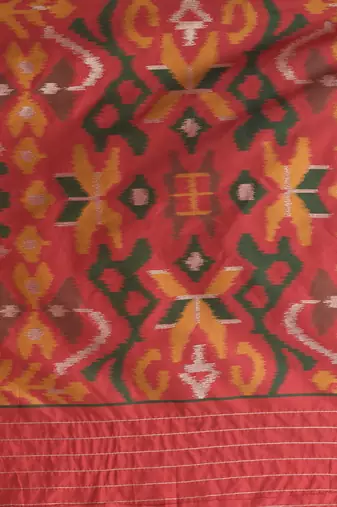 exquisite green pochampally silk blend saree with vibrant ikat pattern