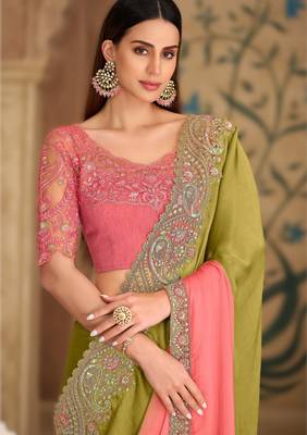 onion pink tissue crushed georgette saree with banglori work blouse 2