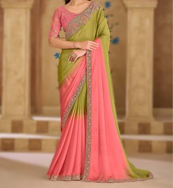 onion pink tissue crushed georgette saree with banglori work blouse 3