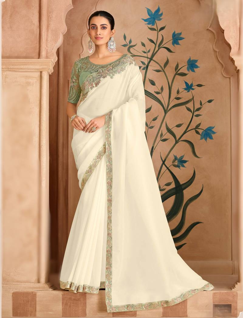 majestic shaded satin chiffon saree with banglori work blouse