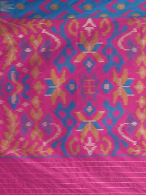 exquisite peacock blue pochampally silk blend saree with vibrant ikat pattern 4
