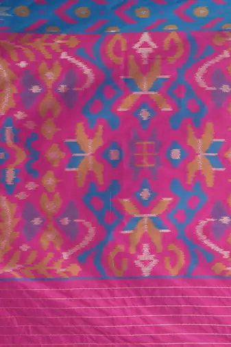 exquisite peacock blue pochampally silk blend saree with vibrant ikat pattern