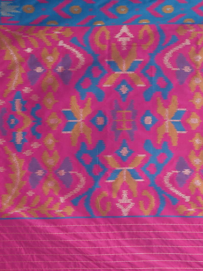 exquisite peacock blue pochampally silk blend saree with vibrant ikat pattern