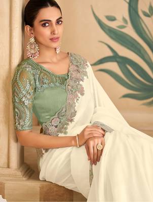 majestic shaded satin chiffon saree with banglori work blouse 2