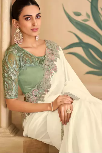 majestic shaded satin chiffon saree with banglori work blouse