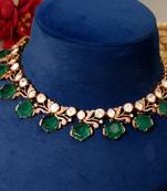 Gold plated kundan green stones necklace set