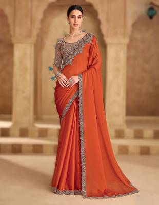 pure black satin chiffon saree with banglori work blouse 1
