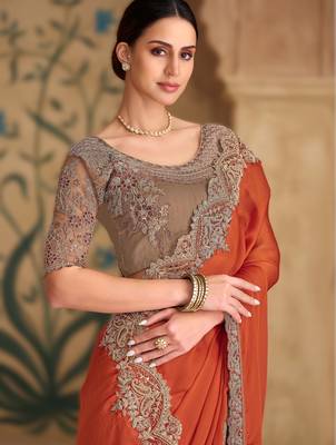 pure black satin chiffon saree with banglori work blouse 2