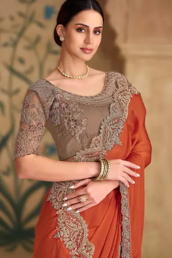 pure black satin chiffon saree with banglori work blouse