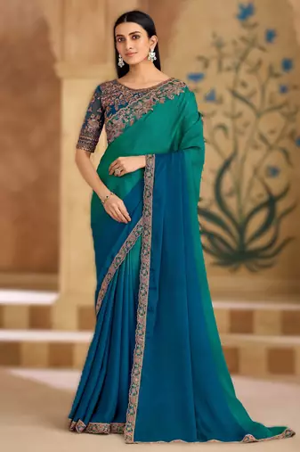 sparkle shaded chiffon saree with banglori work blouse