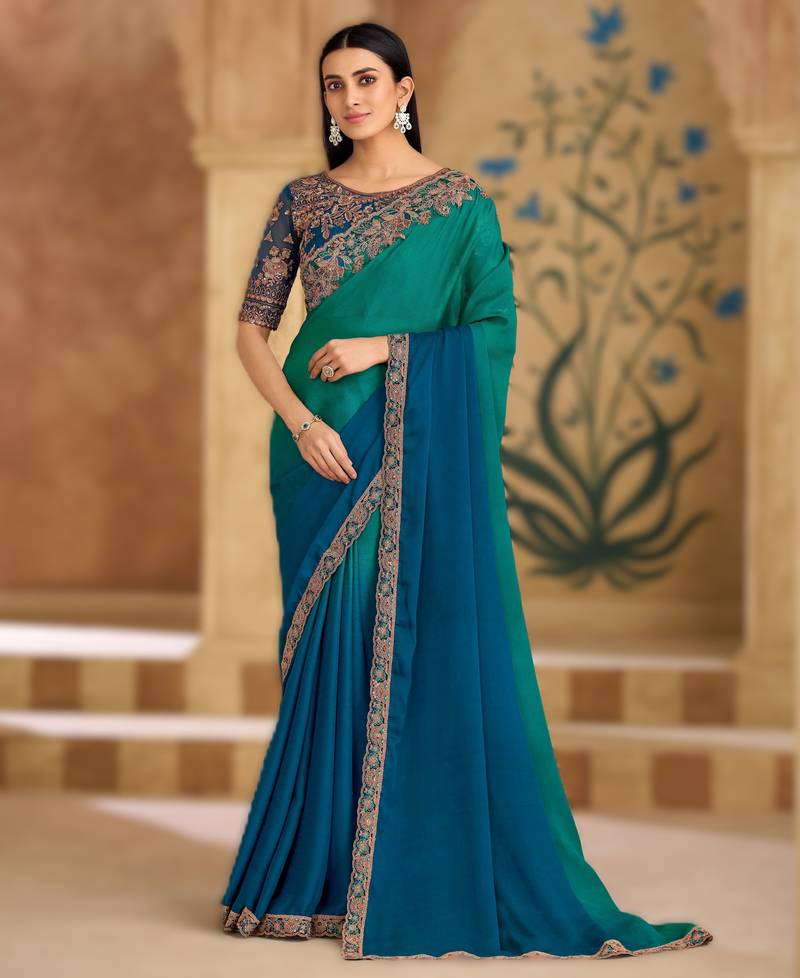 sparkle shaded chiffon saree with banglori work blouse