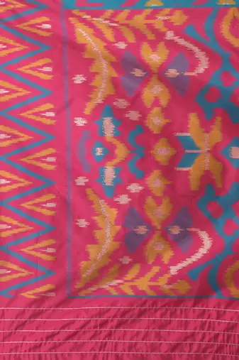 exquisite teal pochampally silk blend saree with vibrant ikat pattern
