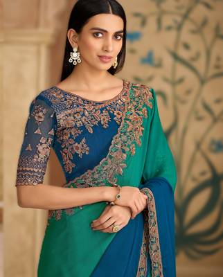 sparkle shaded chiffon saree with banglori work blouse 2
