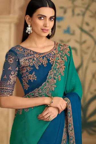sparkle shaded chiffon saree with banglori work blouse