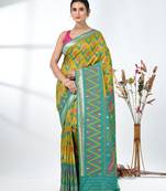 exquisite lemon yellow pochampally silk blend saree with vibrant ikat pattern