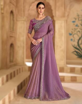 lavender tissue georgette saree with satin work blouse 1