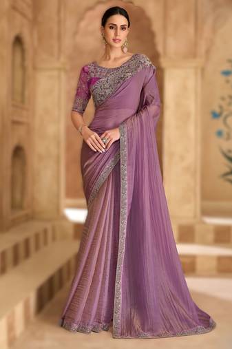 lavender tissue georgette saree with satin work blouse