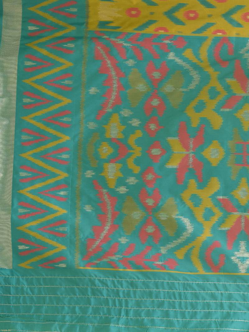 exquisite lemon yellow pochampally silk blend saree with vibrant ikat pattern